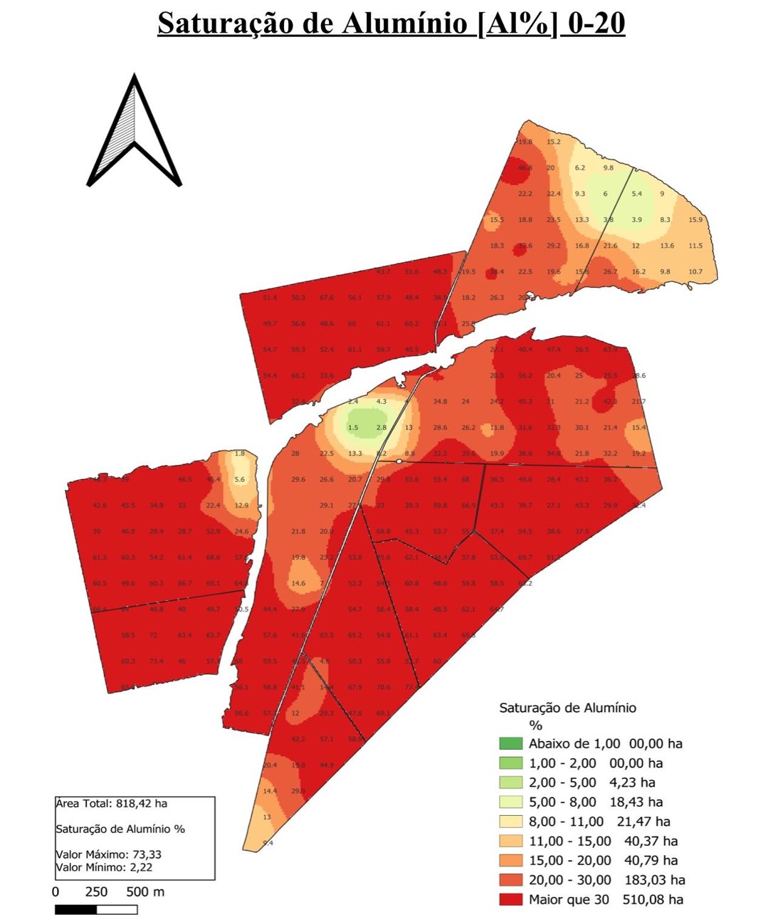 Mapa real de saturação de alumínio (0-20 cm) em 818 hectares